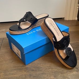 Jack Rogers jute wedge heel black size 8M